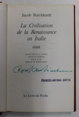 LA CIVILISATION DE LA RENAISSANCE EN ITALIE - ESSAI par JACOB BURCKHARDT , 1958 foto