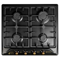 Plita incorporabila Studio Casa Toscana Black PG660, 4 arzatoare gaz, gratare fonta, aprindere electrica, valve de siguranta, negru