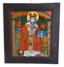 &quot;Sfantul Haralambie&quot; icoana pe sticla de Scheii Brasovului sfarsit de sec XIX