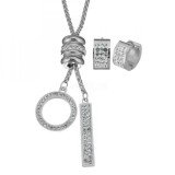 Cumpara ieftin Bvlgari set inox cerc si bat geometric cercei si colier cu pandant