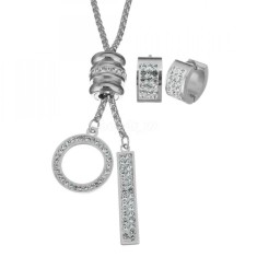 Bvlgari set inox cerc si bat geometric cercei si colier cu pandant