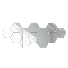 Set 12 autocolante de perete tip oglinda Bomstom, 126 * 110 * 63mm, Argintiu