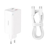 Baseus - Wall Charger GaN6 Pro (P10162705212-00) - Type-C Cable Included, 2x USB, 2x Type-C, 100W, 100W, 20V, 5A, 1m - White