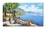 Cumpara ieftin Tablou peisaj mediteranean pictat manual, O zi minunata pe terasa, 100x60cm ulei pe panza, Constantin Feraru