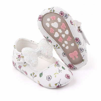 Pantofiori albi cu floricele si fundita (Marime Disponibila: 6-9 luni (Marimea foto
