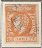 ROMANIA 1871 LP 31 REGELE CAROL I CU BARBA 10 BANI PORTOCALIU T3 STAMPILAT