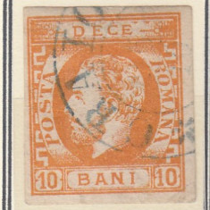 ROMANIA 1871 LP 31 REGELE CAROL I CU BARBA 10 BANI PORTOCALIU T3 STAMPILAT