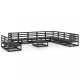 Set mobilier de gradina, 11 piese, negru, lemn masiv de pin