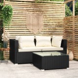 vidaXL Set mobilier de grădină cu perne, 3 piese, negru, poliratan 317488