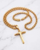 Lant Barbati cu Cruce, Inox 316L Placat Aur 18K, Model Versace Impletit,
