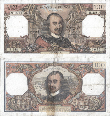 1967 (5 X), 100 francs (P-149c.1) - Franța foto