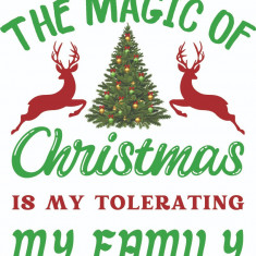 Sticker decorativ, The magic of christmas is my tolerating my family , Verde, 65 cm, 7013ST