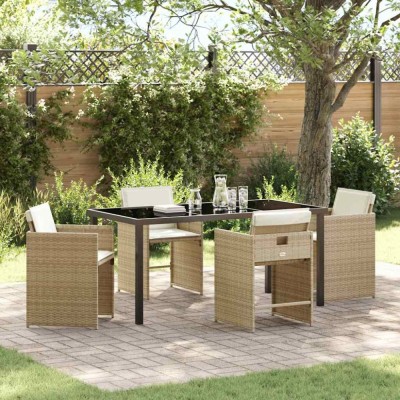 vidaXL Set de masă pentru grădină cu pernă 5 pcs Bej Rattan poli 3379990 foto