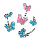 Piercing pentru buric din oțel - fluture de culoare roz sau albastru, placat cu rodiu - Culoare: Albastru
