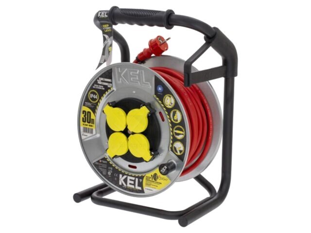 Prelungitor alimentare KEL 3x2,5mm2 4 prize 30m 16A gumă roșu