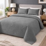 Cuvertură gri cu două fete cu model frunze 160x230cm, CMCLASS