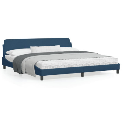 vidaXL Cadru de pat cu tăblie, albastru, 200x200 cm, textil foto