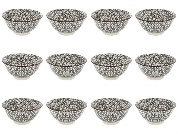Set boluri, 12 piese, 690 ml, Portelan, Negru