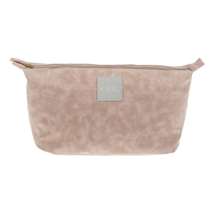 Portfard Chic, Textură Suede, Fermoar Auriu, Compartiment Mic Intern, Nude, 35x14x18cm