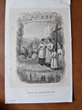 Gravura alb negru, Genie du Christianisme, Les fetes chretiennes Fete Dieu, Regation les Rois,1847