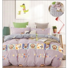 Lenjerie de pat pentru o persoana cu husa de perna patrata, Kenna, bumbac mercerizat, multicolor