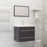 Set mobilier de baie, 2 piese, gri extralucios, lemn compozit