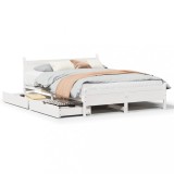 Cumpara ieftin Cadru de pat fara saltea, alb, 135x190 cm, lemn masiv de pin