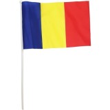 Cumpara ieftin Steag de mana Romania 20 x 30 cm, tricolor, cu suport, poliester, pentru meciuri si festivitati
