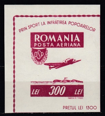 ROMANIA 1946 LP 201 ORGANIZATIA SPORTULUI POPULAR COLITA NEDANTELATA MNH foto