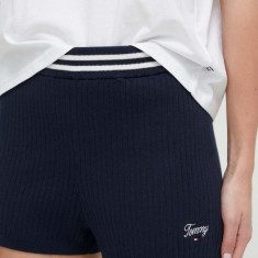 Tommy Jeans pantaloni scurți femei, culoarea bleumarin, uni, high waist DW0DW17781