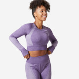 Bluză seamless 900 Fitness cardio Crop top fără cusături Mov Damă, Domyos