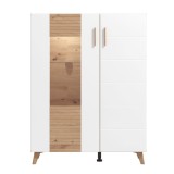 Vitrina living Bretagna 2K VS1, cu usa sticla + LED, stejar artisan + folie lucioasa alba, 96 x 35 x 126 cm, 3C