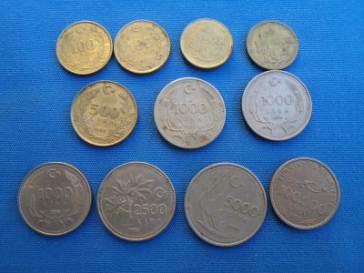 LOT 11 MONEDE TURCIA ANII 90 DIFERITI foto