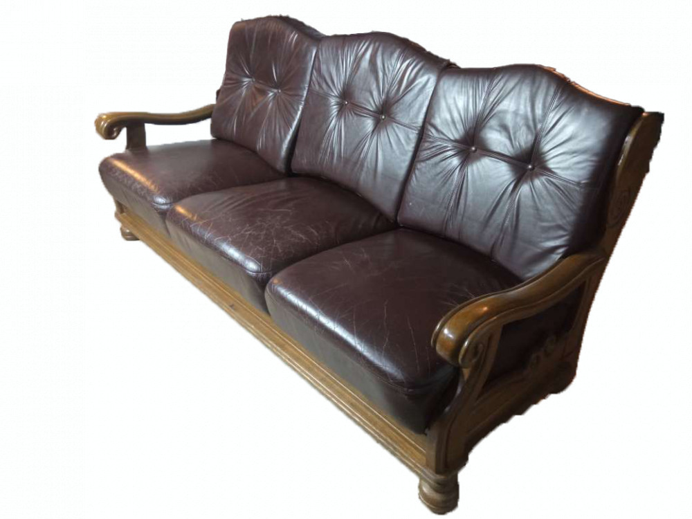 Set de canapele din piele vintage cu cadru din lemn | Okazii.ro