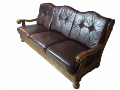 Set de canapele din piele vintage cu cadru din lemn foto