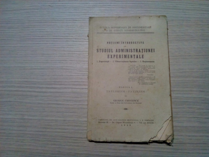 STUDIUL ADMINISTRATIEI EXPERIMENTALE p. I - George Cristescu (dedicatie) - 1929