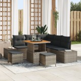 Set de soferi de grădină vidaXL 8 piese cu perne gri din ratan poli acacia, Sofa de grădină vidaXL cu perne gri din ratan poli pentru 2 persoane, Set