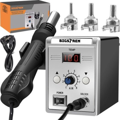 Statie de lipit cu aer cald, reglare temperatura si debit aer, mod standby, 3 duze incluse, afisaj LCD, 700W foto
