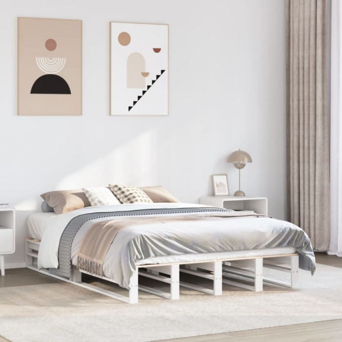 Gossi cadru de pat fara saltea, alb, 135x190 cm, lemn masiv de pin