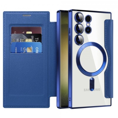Husa MagSafe pentru Samsung Galaxy S23 Ultra S918, Techsuit, SmartMag Book, Albastra foto
