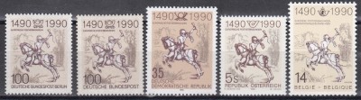 Gemania, Belgia, Austria 1990 - 500 de ani de comunicații poștale &amp;icirc;n Europa, 5 Serii, MNH foto