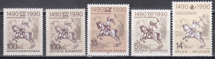 Gemania, Belgia, Austria 1990 - 500 de ani de comunicații poștale &icirc;n Europa, 5 Serii, MNH