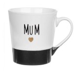 Cana New Bone cu Mesaj "MUM", Cadou 8 Martie, Ziua Mamei, Alb/Negru, 8.4 x 8 cm, 220 ml