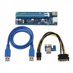 Kit grafic riser card VER006C pentru minat cu placa PCI-E 164P 1X la 16X , cablu 6pini la Sata si cablu extensie USB 3.0 foto