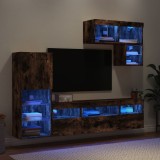 vidaXL Unități de perete TV cu LED-uri, 6 piese, stejar fumuriu, lemn