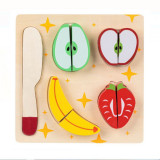 Puzzle educativ din lemn Fructe de feliat, 9 piese, 18x18 cm, 2 ani +