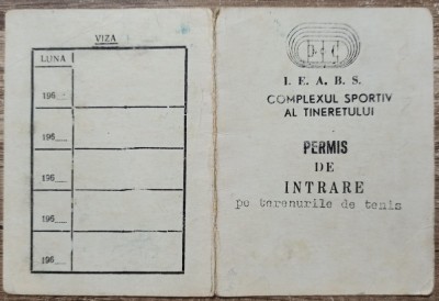 Permis intrare pe terenurile de tenis I.E.A.B.S. complexul sportiv Tineretului foto