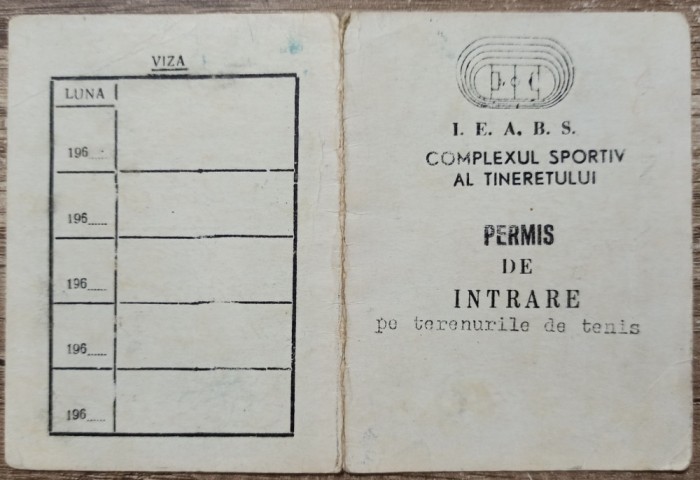 Permis intrare pe terenurile de tenis I.E.A.B.S. complexul sportiv Tineretului