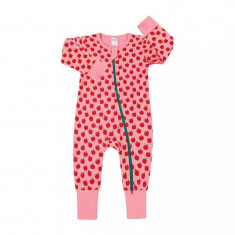 Salopeta pijama Edman bebe/copii Apple cu maneca lunga, fermoar reversibil, bumbac, 12-18 luni, Rosu