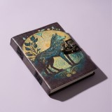 Agenda Jurnal colorat din piele naturala imprimata cu inchidere metalica - Lup